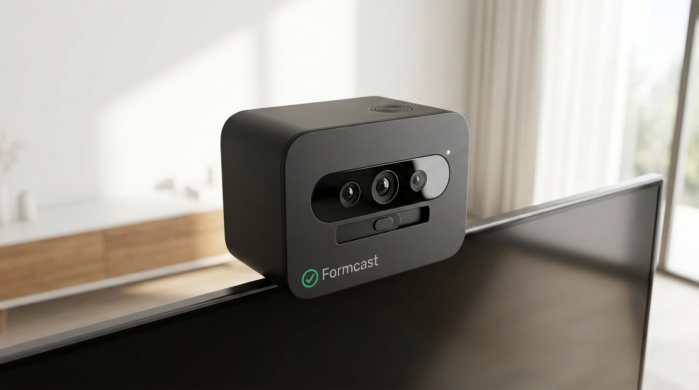 The Formcast camera box sitting on top of a living-room TV